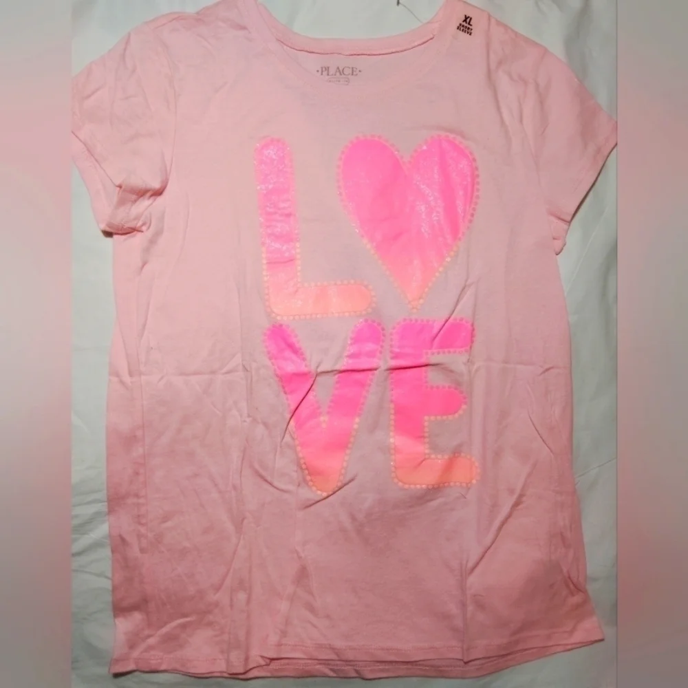 The Children's Place Glittery LOVE Short Sleeve Shirt- 14/16